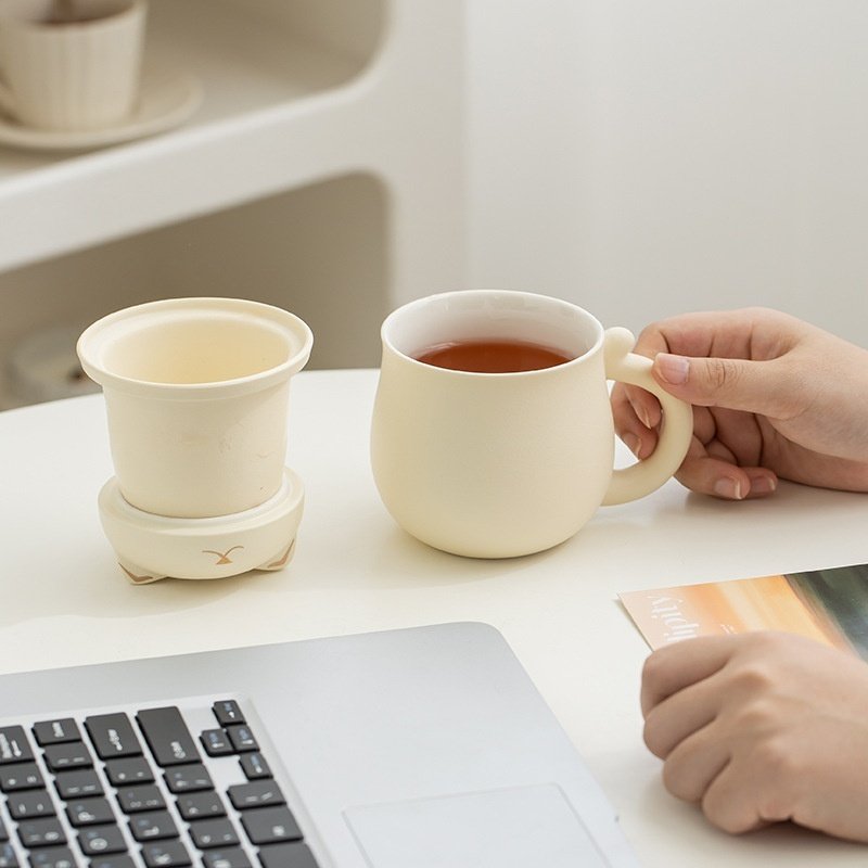 Ceramic Tea Infuser Cup With Separate Tea And Water Compartments - Image 2