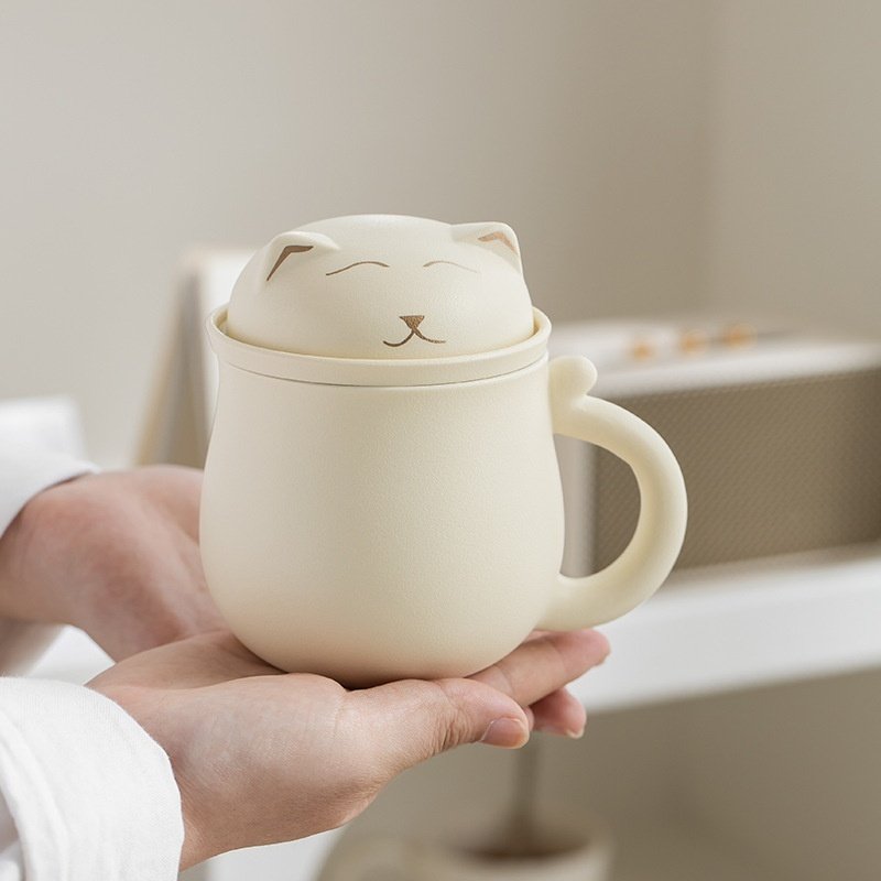 Ceramic Tea Infuser Cup With Separate Tea And Water Compartments